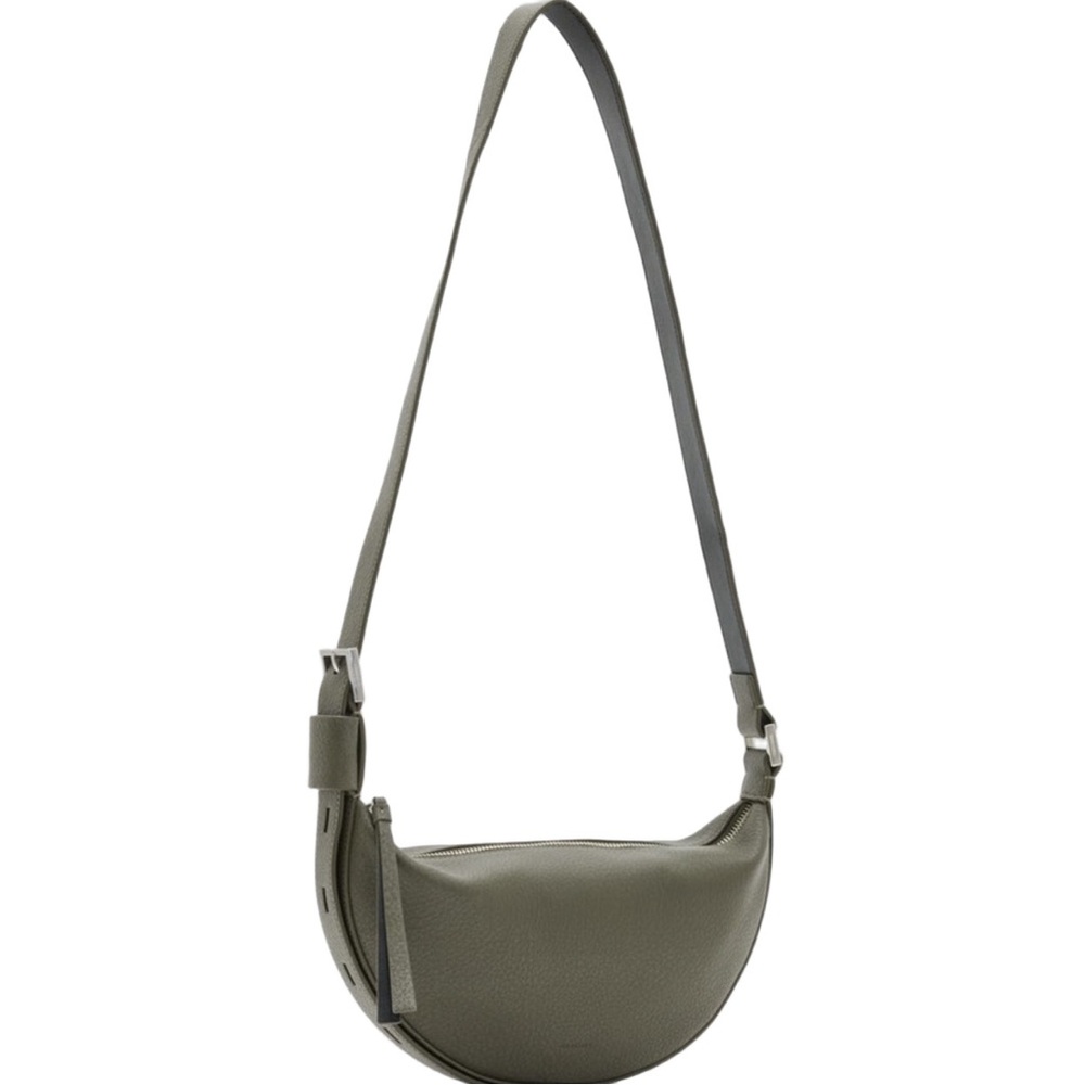 AllSaints Half Moon Tarmac Green Leather Crossbody bag - Picture 2 of 16